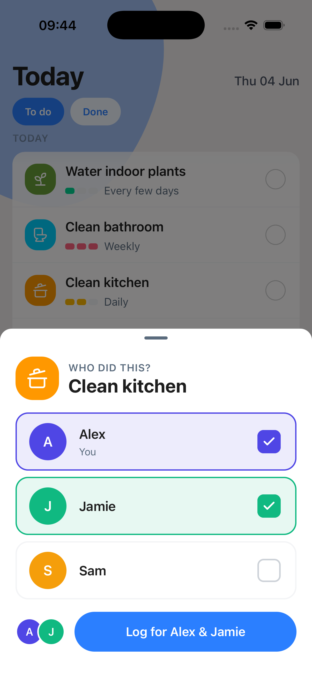 ChoreZap Chore Log
